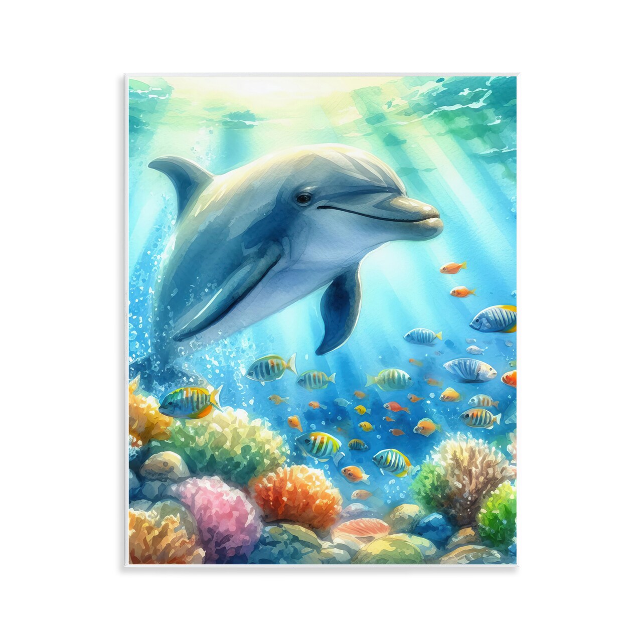 Stupell Industries Majestic Dolphin Underwater Wall Plaque Art Design by LSR Design Studio